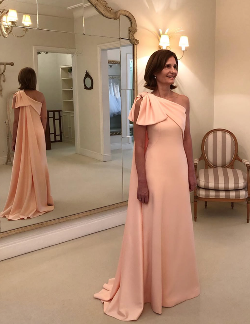 Elegant A Line One Shoulder Pink Satin Long Wedding Guest Dress