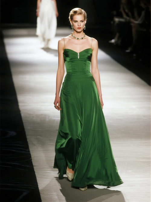 Elegant A Line Spaghetti Straps Emerald Satin Long Prom Dress Evening Dress