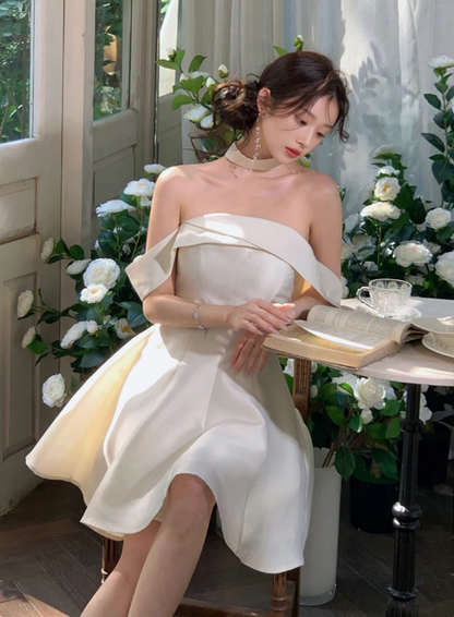 Elegant And Simple Satin One Shoulder A-line Birthday Dress Homecoming Dress