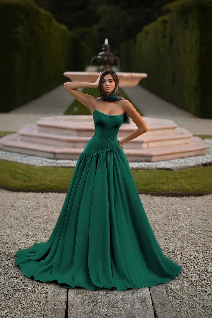 Elegant Baby Blue Strapless Prom Dress Sleeveless A-Line Floor Length Satin