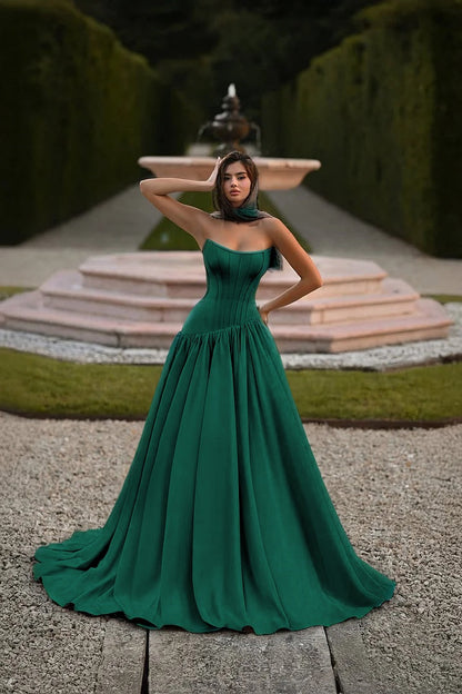 Elegant Baby Blue Strapless Prom Dress Sleeveless A-Line Floor Length Satin