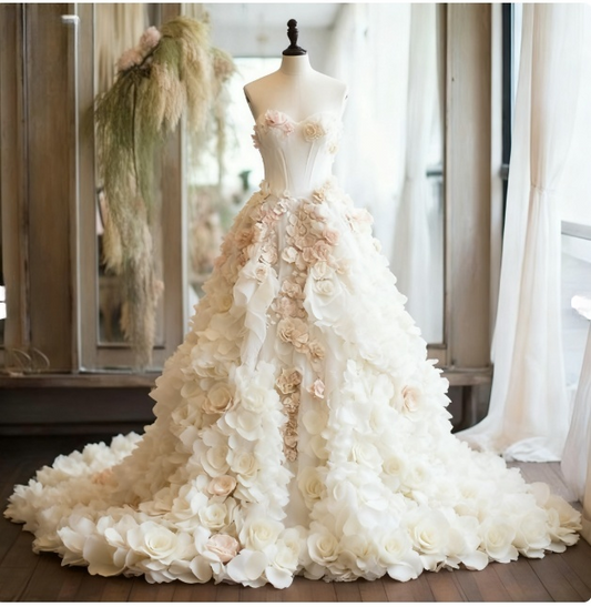 Elegant Ball Gown Sweetheart Long Wedding Dresses, Tulle Appliques White Bridal Gowns, Sleeveless Bridal Dresses