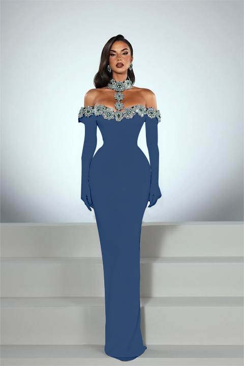 Elegant Black Half Sleeves Mermaid Prom Dress withstones