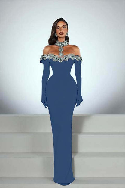 Elegant Black Half Sleeves Mermaid Prom Dress withstones