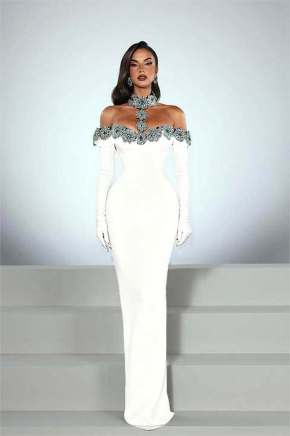 Elegant Black Half Sleeves Mermaid Prom Dress withstones