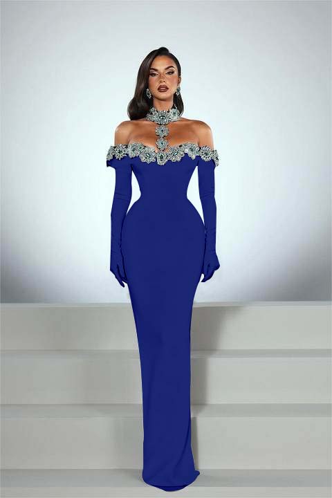 Elegant Black Half Sleeves Mermaid Prom Dress withstones