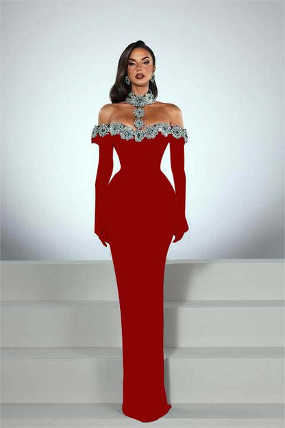 Elegant Black Half Sleeves Mermaid Prom Dress withstones