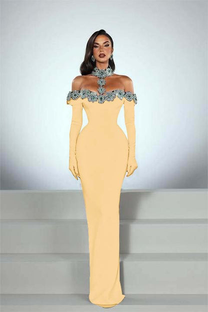 Elegant Black Half Sleeves Mermaid Prom Dress withstones