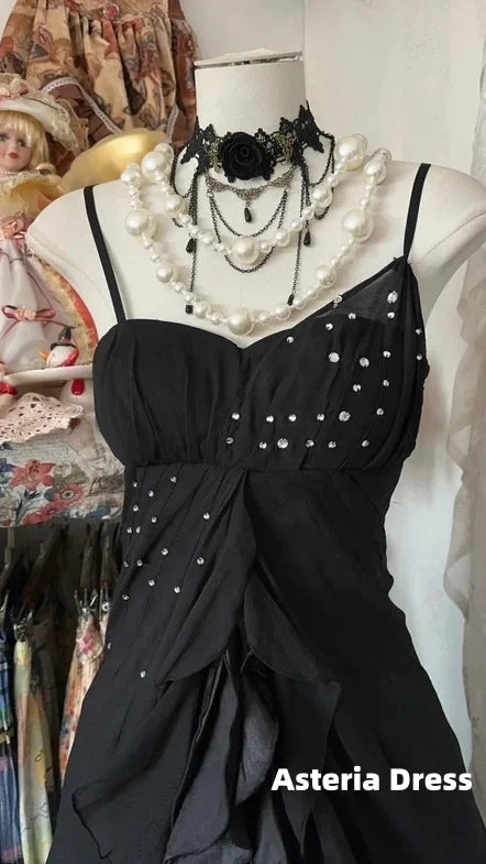Elegant Black Spaghetti Strap Mermaid Chiffon Formal Prom Dress