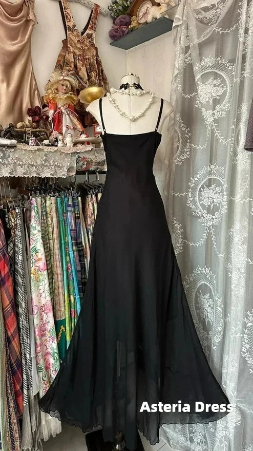 Elegant Black Spaghetti Strap Mermaid Chiffon Formal Prom Dress