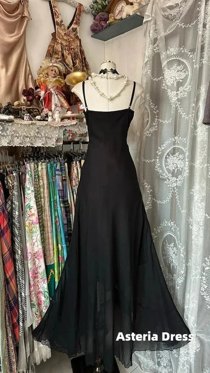 Elegant Black Spaghetti Strap Mermaid Chiffon Formal Prom Dress