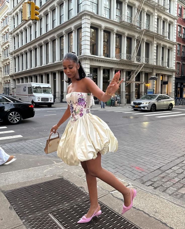 Elegant Embroidered Ivory Strapless Satin Flower Bud Birthday Dress Homecoming Dress