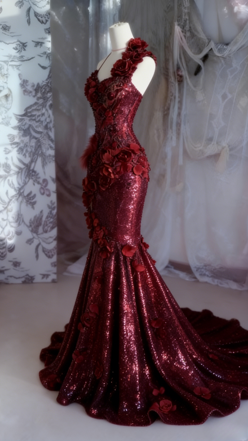 Elegant Halter Mermaid Burgundy Long Prom Dresses Sequin Burgundy Evening Dresses