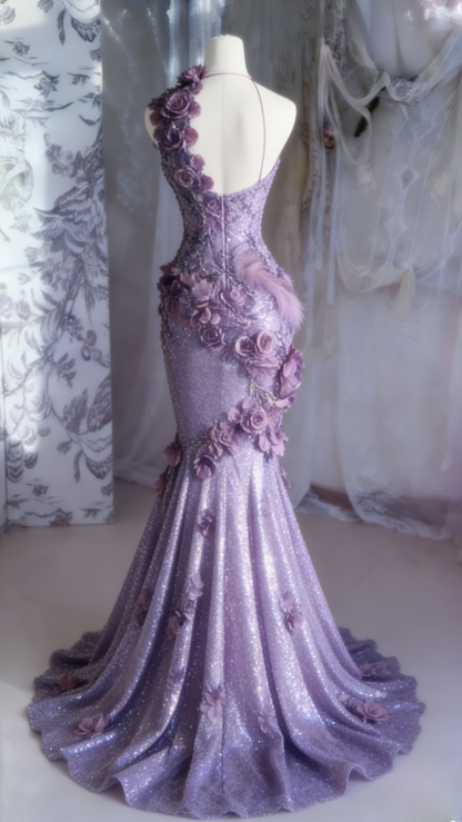 Elegant Halter Mermaid Burgundy Long Prom Dresses Sequin Burgundy Evening Dresses