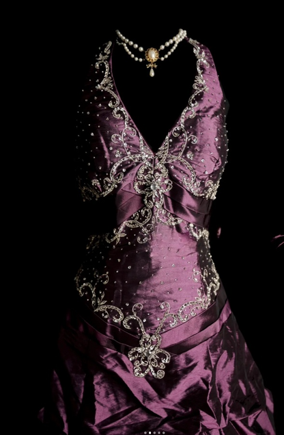 Elegant Halter Purple Long Prom Dresses Beaded Satin A-Line Birthday Dress