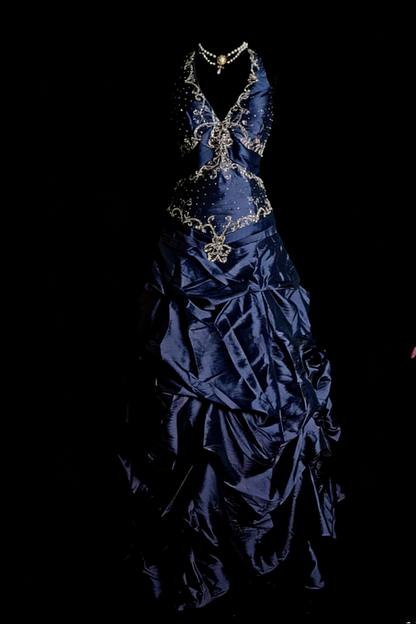 Elegant Halter Purple Long Prom Dresses Beaded Satin A-Line Birthday Dress