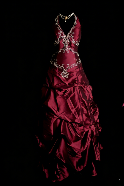 Elegant Halter Purple Long Prom Dresses Beaded Satin A-Line Birthday Dress