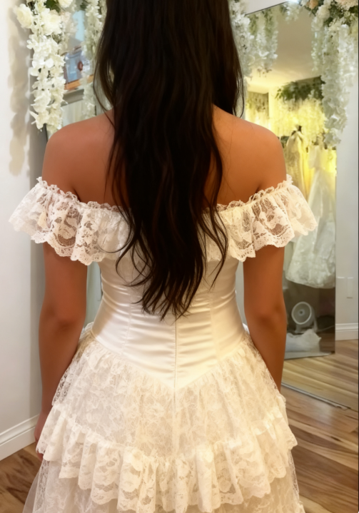 Elegant Ivory Off Shoulder Tulle Lace A-line Wedding Dress