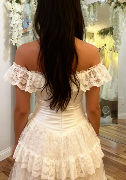 Elegant Ivory Off Shoulder Tulle Lace A-line Wedding Dress