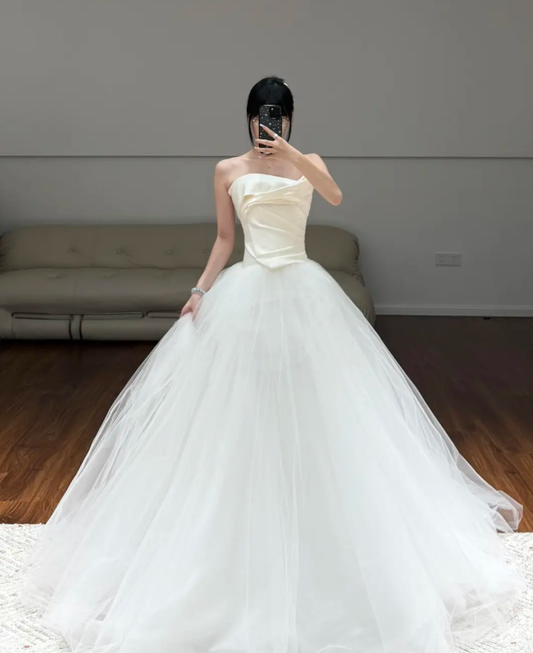 Elegant Ivory Simple Wedding Dress Tulle Wedding Gowns