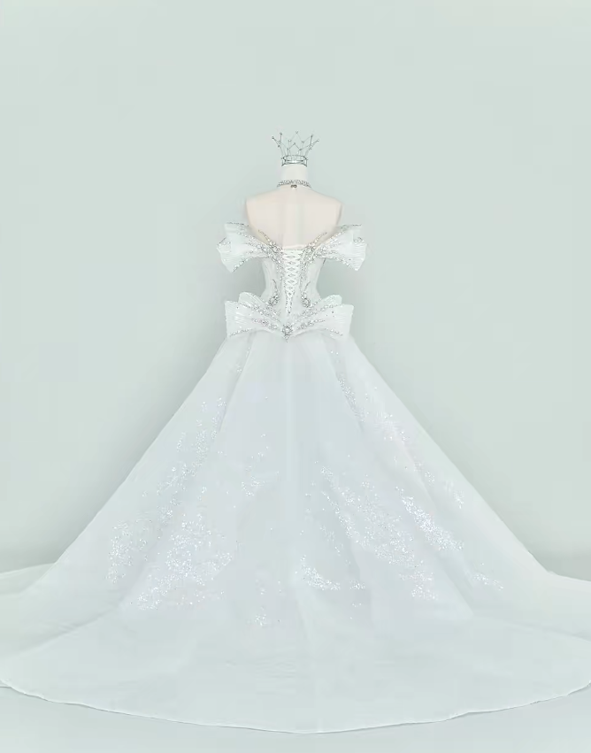 Elegant Mermaid Long Wedding Dress Beaded Tulle White Bridal Dress Off-shoulder Bridal Gown