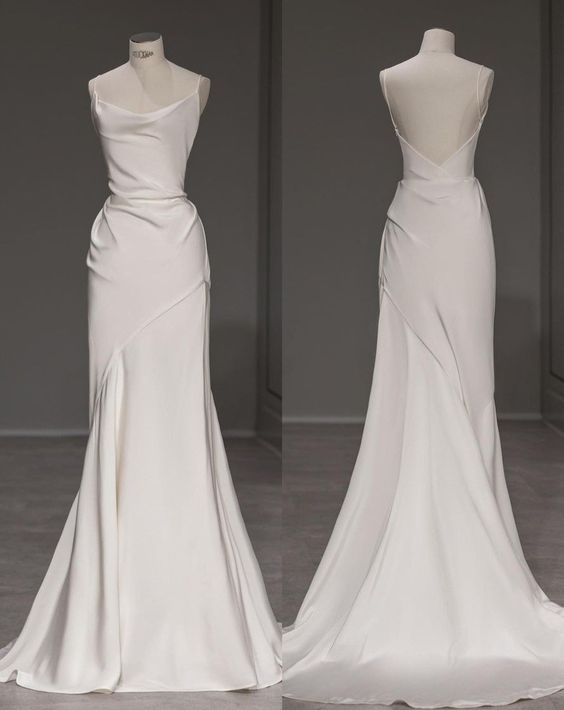 Elegant Mermaid Spaghetti Straps Long White Wedding Dresses