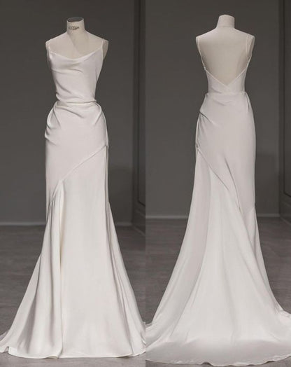 Elegant Mermaid Spaghetti Straps Long White Wedding Dresses