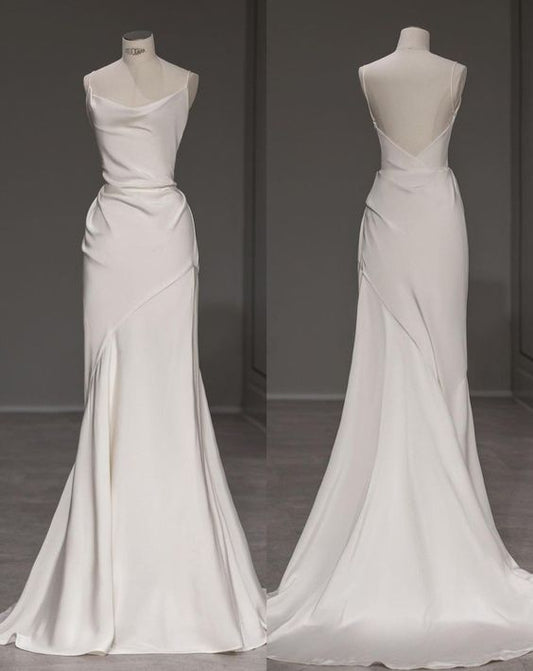 Elegant Mermaid Spaghetti Straps Long White Wedding Dresses