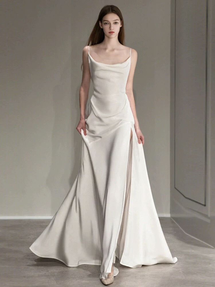 Elegant Mermaid Spaghetti Straps Long White Wedding Dresses