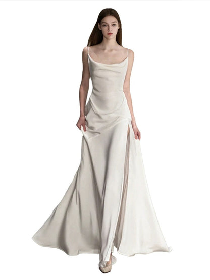 Elegant Mermaid Spaghetti Straps Long White Wedding Dresses