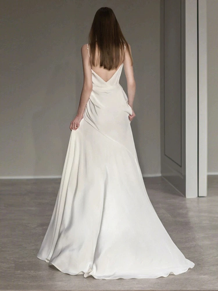 Elegant Mermaid Spaghetti Straps Long White Wedding Dresses