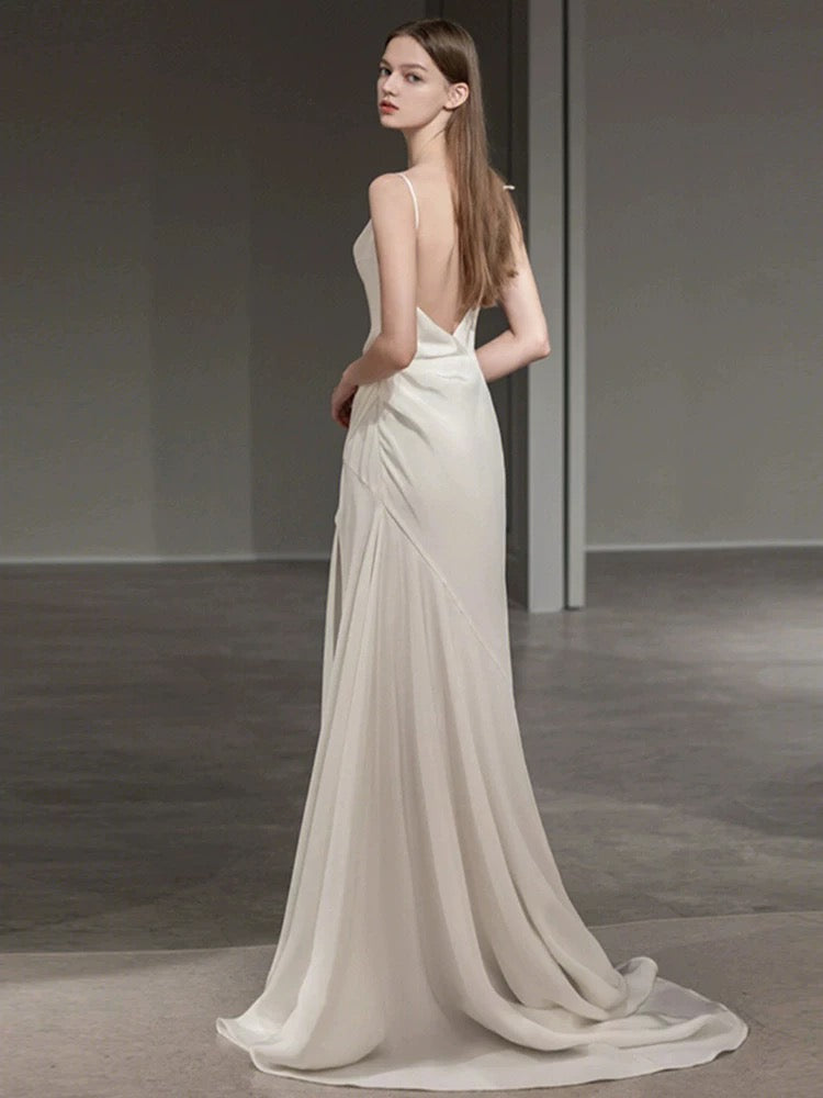 Elegant Mermaid Spaghetti Straps Long White Wedding Dresses