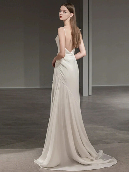 Elegant Mermaid Spaghetti Straps Long White Wedding Dresses