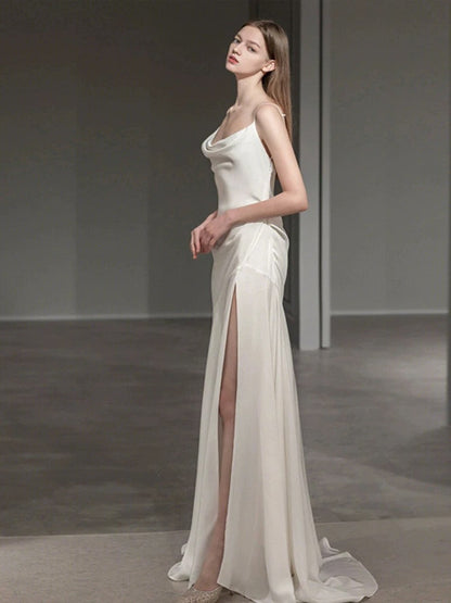 Elegant Mermaid Spaghetti Straps Long White Wedding Dresses