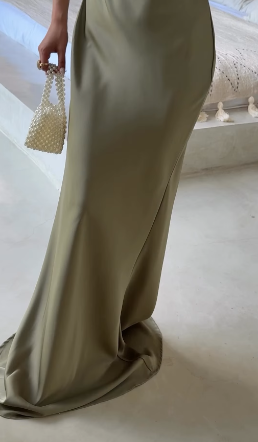 Elegant Sage Green Sheath V Neck Satin Long Prom Dress Party Dress