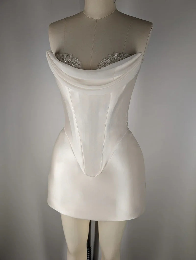 Elegant Satin Tube Top Feather Edge Bodycon 19th Birthday Homecoming Dress