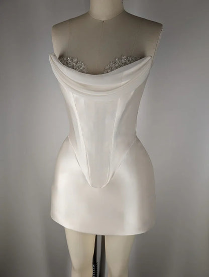 Elegant Satin Tube Top Feather Edge Bodycon 19th Birthday Homecoming Dress