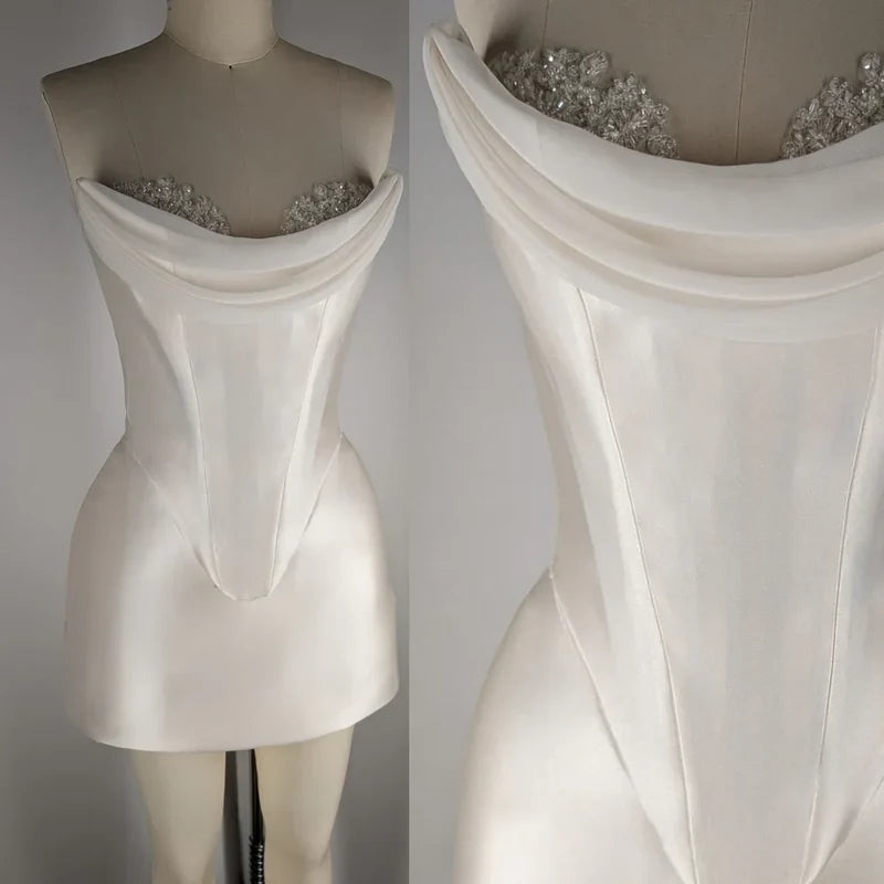 Elegant Satin Tube Top Feather Edge Bodycon 19th Birthday Homecoming Dress