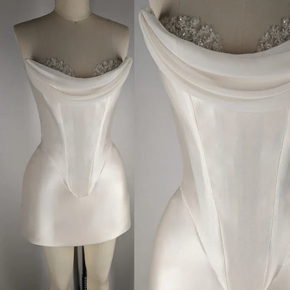Elegant Satin Tube Top Feather Edge Bodycon 19th Birthday Homecoming Dress