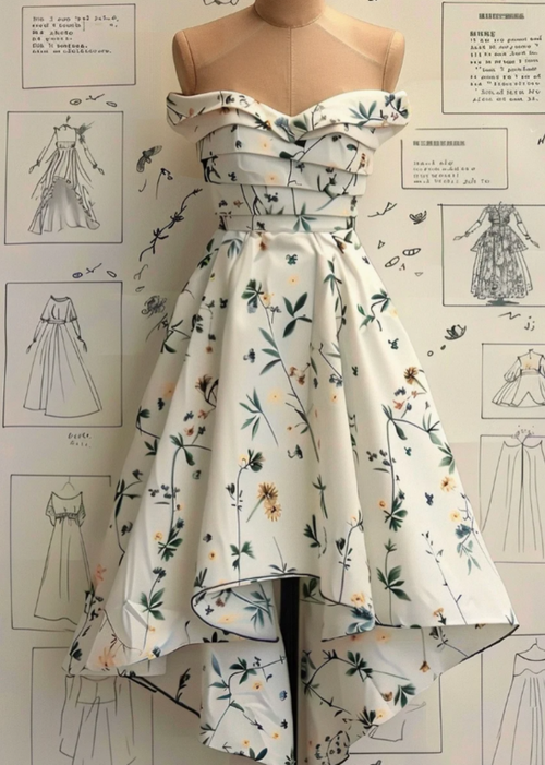 Elegant Strapless A-Line Short Prom Dresses Floral Chiffon Guest Dresses Sleeveless Birthday Dresses