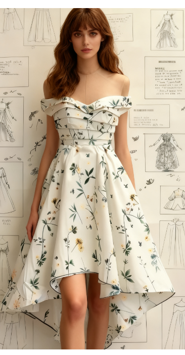 Elegant Strapless A-Line Short Prom Dresses Floral Chiffon Guest Dresses Sleeveless Birthday Dresses
