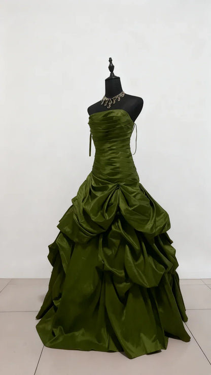 Elegant Strapless Pleated Ruffle Prom Dresses Sleeveless Party Evening Ball Gown,AST2280