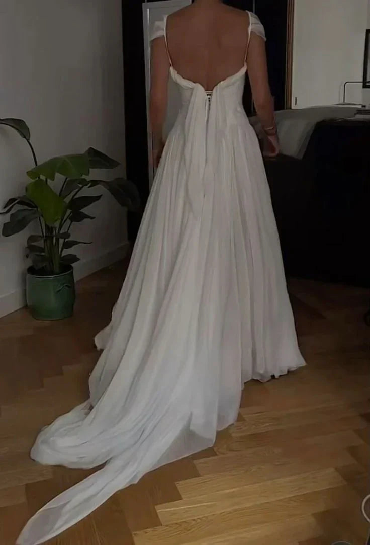 Elegant White A-Line Bride Gowns Enchanted Chiffon Luxury Wedding Dress