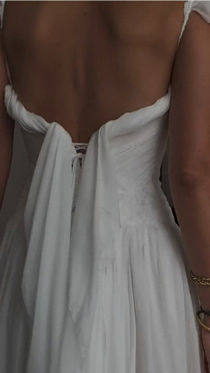 Elegant White A-Line Bride Gowns Enchanted Chiffon Luxury Wedding Dress