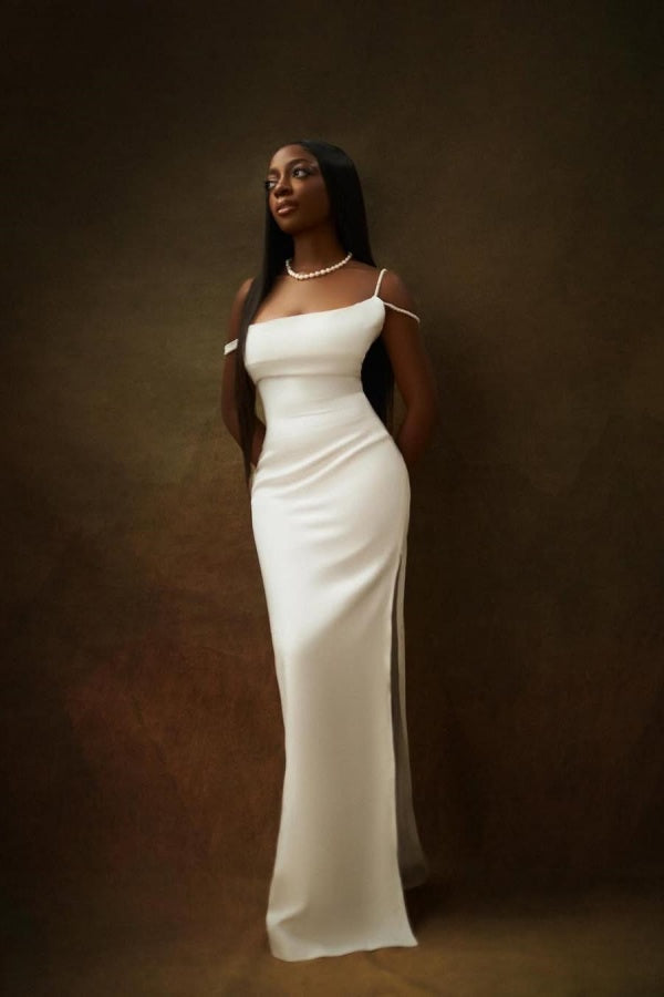Elegant Whitetti Strap Prom Dress Sheathwith Beading
