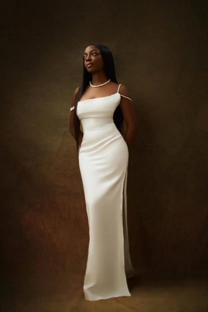 Elegant Whitetti Strap Prom Dress Sheathwith Beading