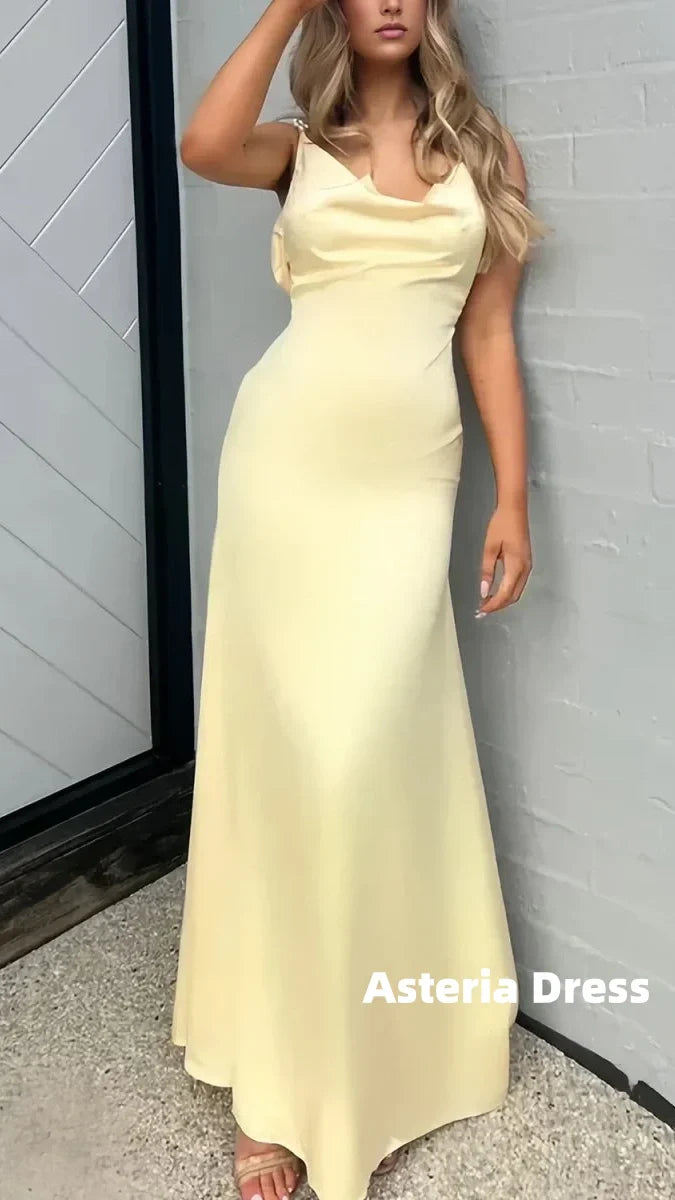 Elegant Yellow Pearl Senior Prom Dress Open Back Formal Gown, AST2324