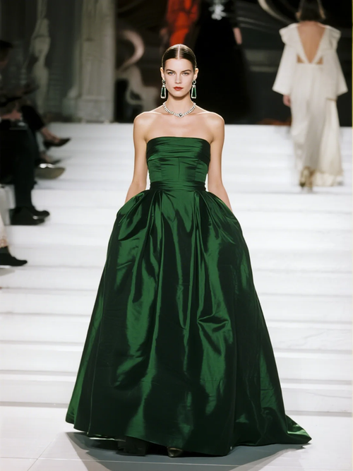 Emerald A Line Strapless Satin Long Prom Dress Evening Dress