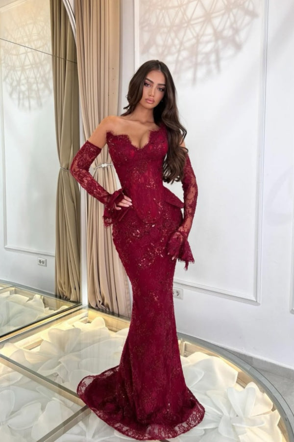 Enchanting Burgundy Sleeveless Prom Dress Mermaid Applique with Lace Gloves