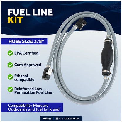EPA 3/8" Fuel Line Assembly for Mercury Outboards & Tanks (Pre-1998) - FO4911 - Five Oceans